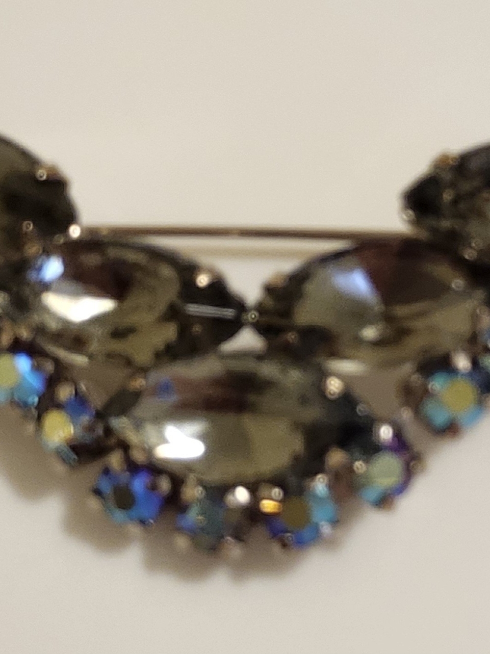Vintage AB And Smoke Grey Rhinestones Brooch